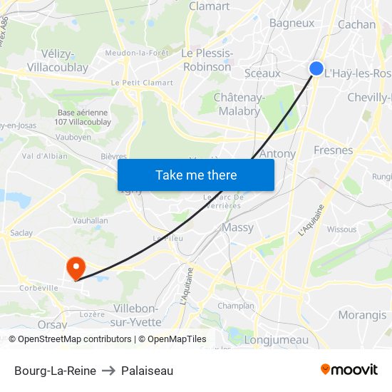 Bourg-La-Reine to Palaiseau map