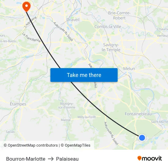 Bourron-Marlotte to Palaiseau map