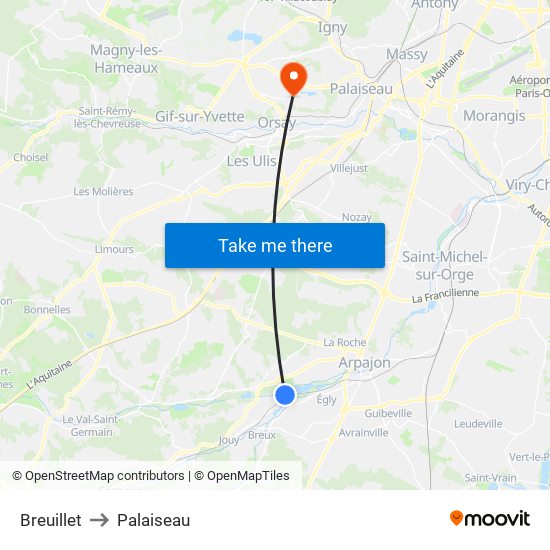 Breuillet to Palaiseau map