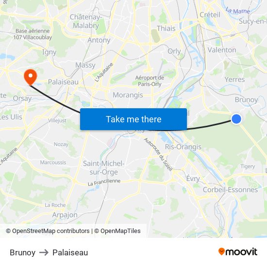Brunoy to Palaiseau map