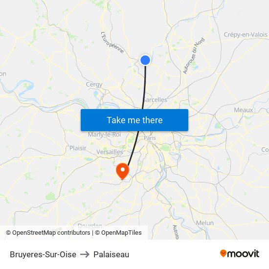 Bruyeres-Sur-Oise to Palaiseau map