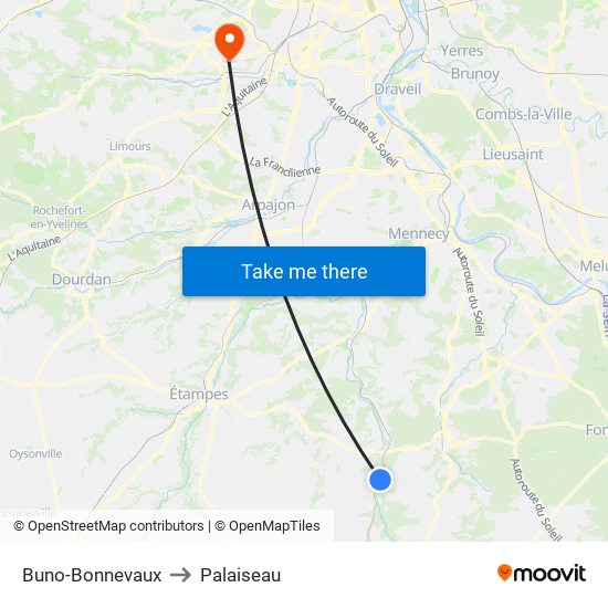 Buno-Bonnevaux to Palaiseau map