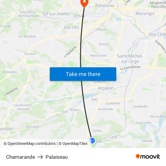 Chamarande to Palaiseau map