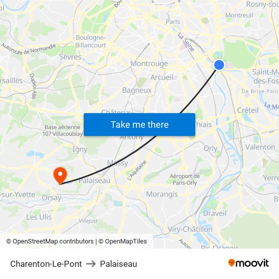 Charenton-Le-Pont to Palaiseau map