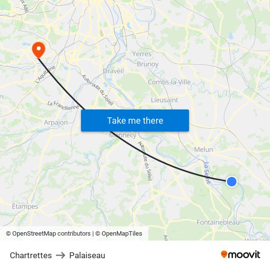 Chartrettes to Palaiseau map