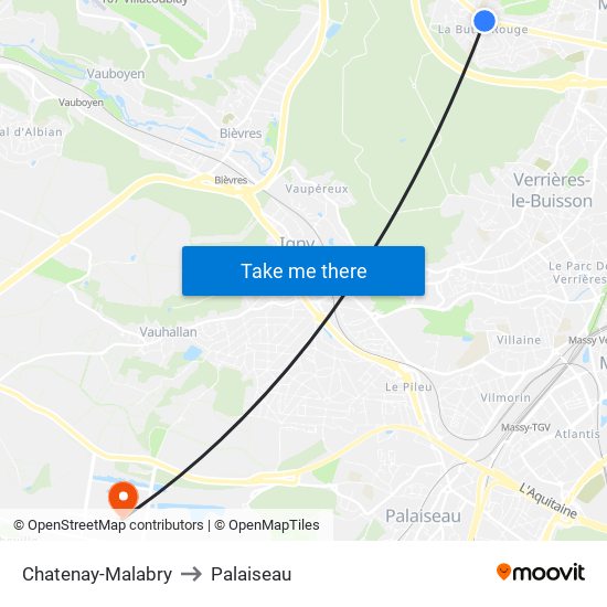 Chatenay-Malabry to Palaiseau map