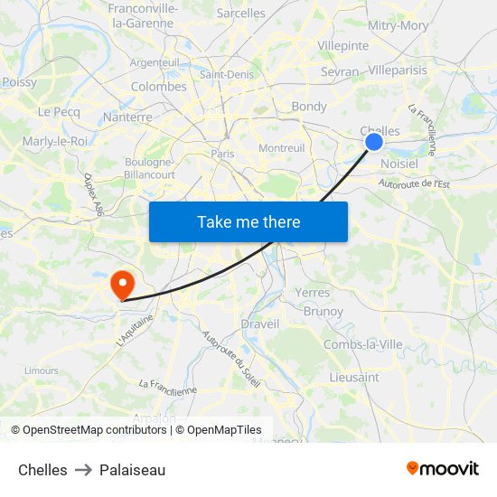 Chelles to Palaiseau map