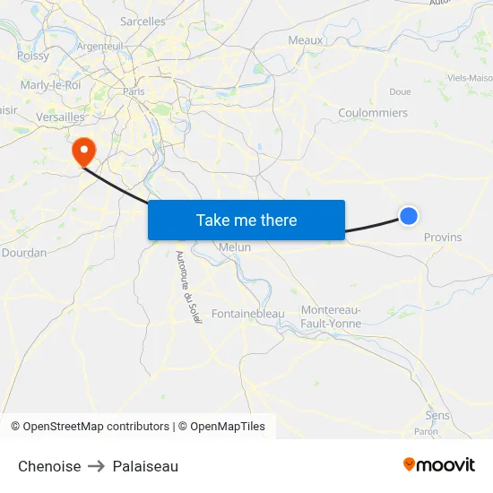 Chenoise to Palaiseau map