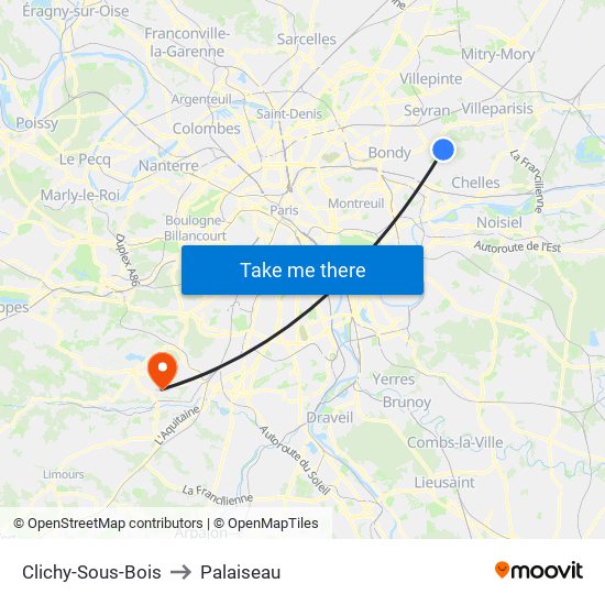 Clichy-Sous-Bois to Palaiseau map