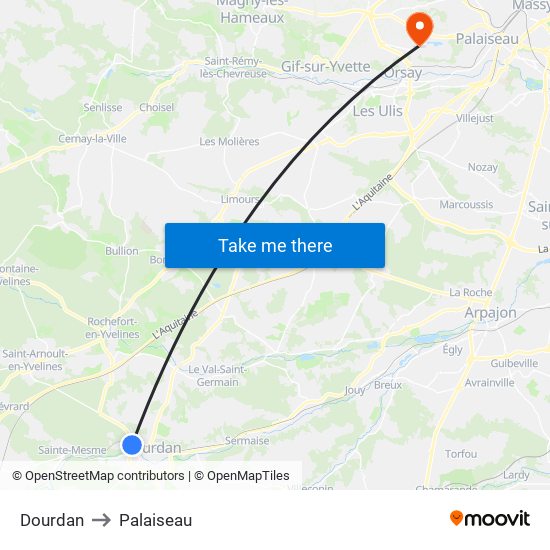 Dourdan to Palaiseau map