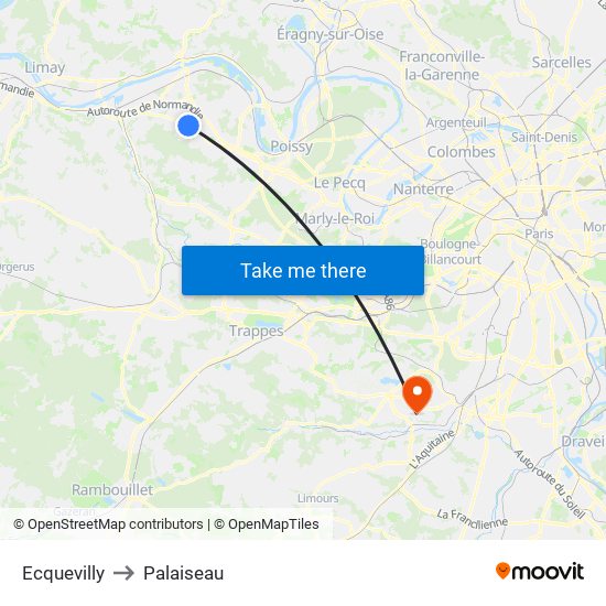 Ecquevilly to Palaiseau map