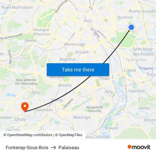 Fontenay-Sous-Bois to Palaiseau map