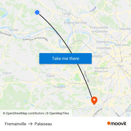 Fremainville to Palaiseau map