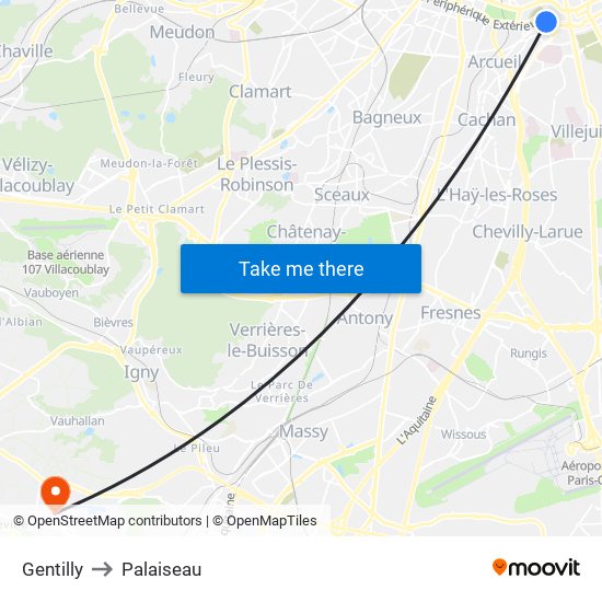 Gentilly to Palaiseau map