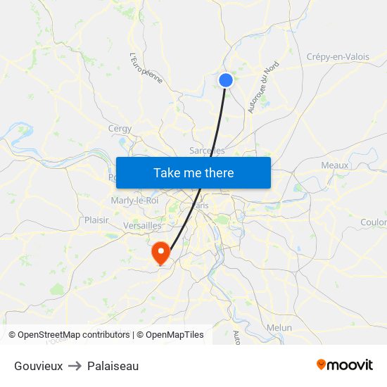 Gouvieux to Palaiseau map