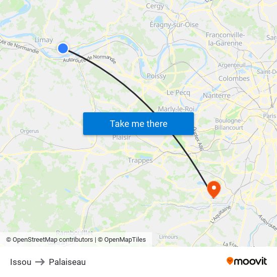Issou to Palaiseau map