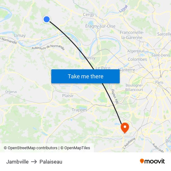 Jambville to Palaiseau map