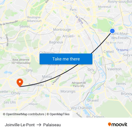 Joinville-Le-Pont to Palaiseau map