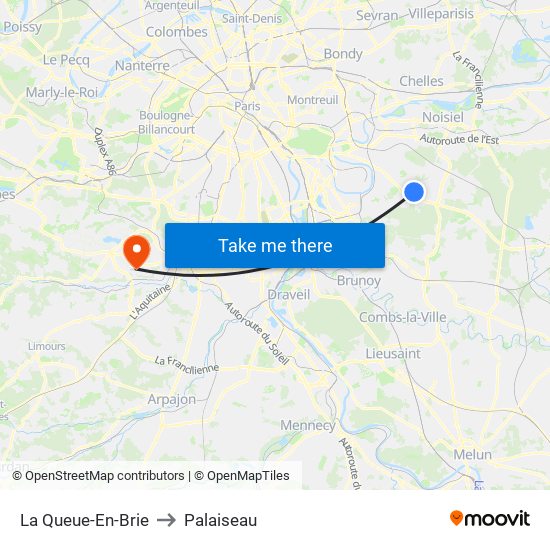 La Queue-En-Brie to Palaiseau map