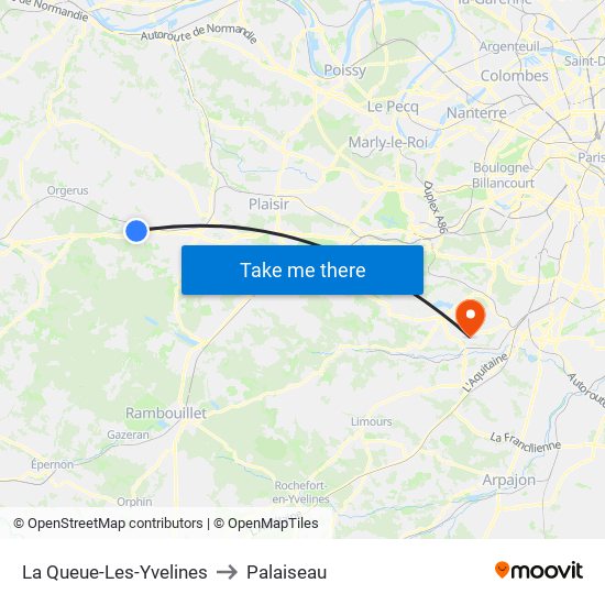 La Queue-Les-Yvelines to Palaiseau map