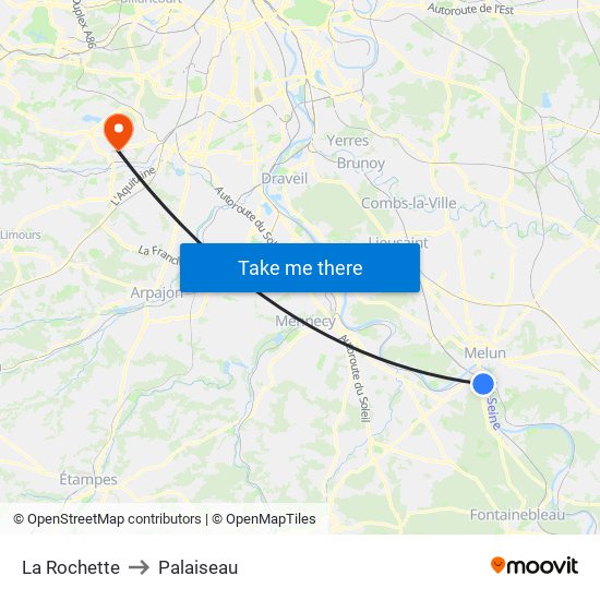 La Rochette to Palaiseau map