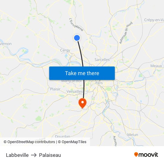 Labbeville to Palaiseau map