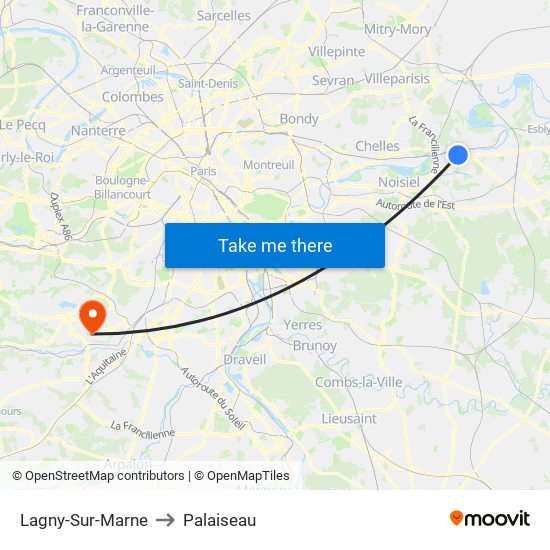 Lagny-Sur-Marne to Palaiseau map