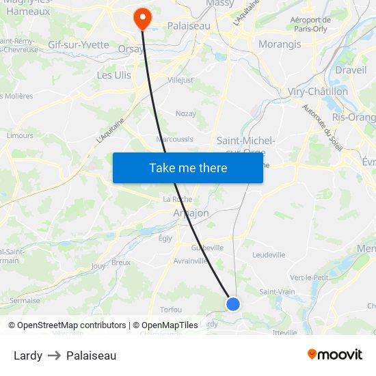 Lardy to Palaiseau map