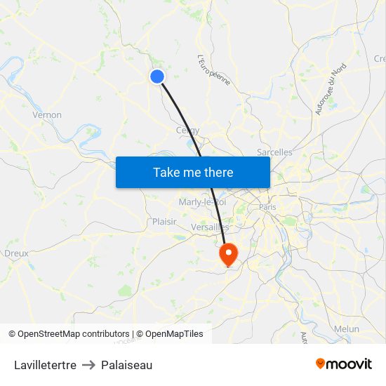 Lavilletertre to Palaiseau map