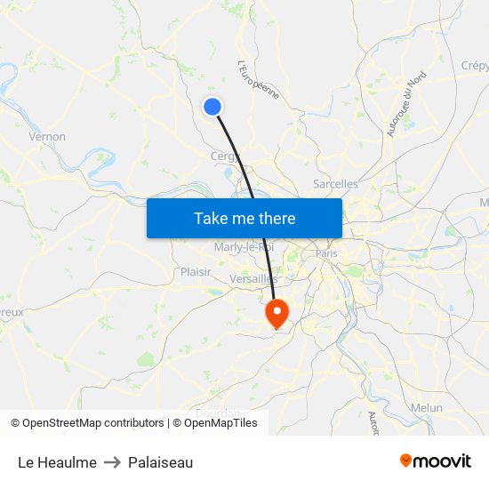 Le Heaulme to Palaiseau map