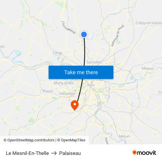 Le Mesnil-En-Thelle to Palaiseau map