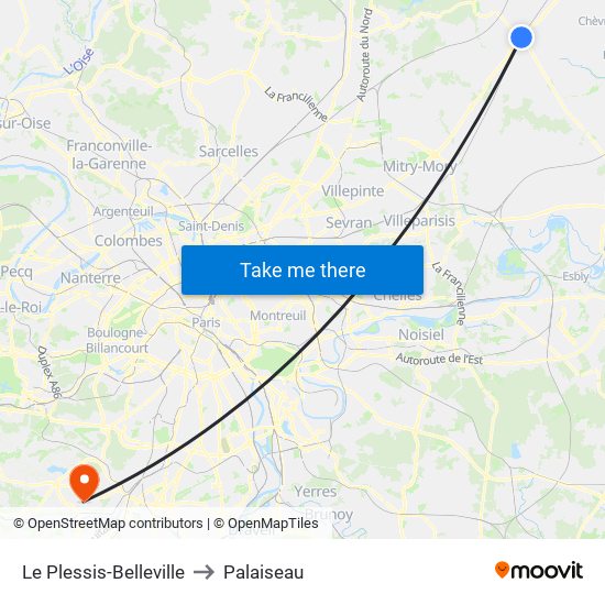 Le Plessis-Belleville to Palaiseau map
