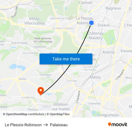 Le Plessis-Robinson to Palaiseau map