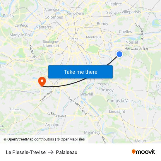 Le Plessis-Trevise to Palaiseau map
