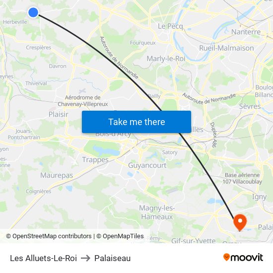 Les Alluets-Le-Roi to Palaiseau map