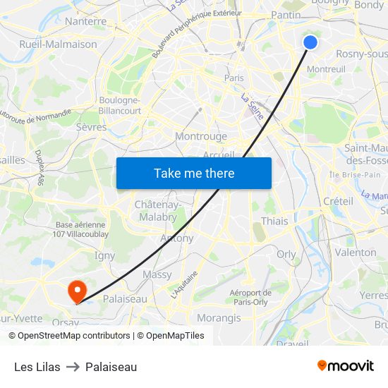 Les Lilas to Palaiseau map