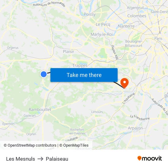 Les Mesnuls to Palaiseau map