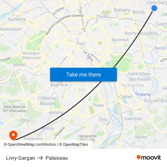 Livry-Gargan to Palaiseau map