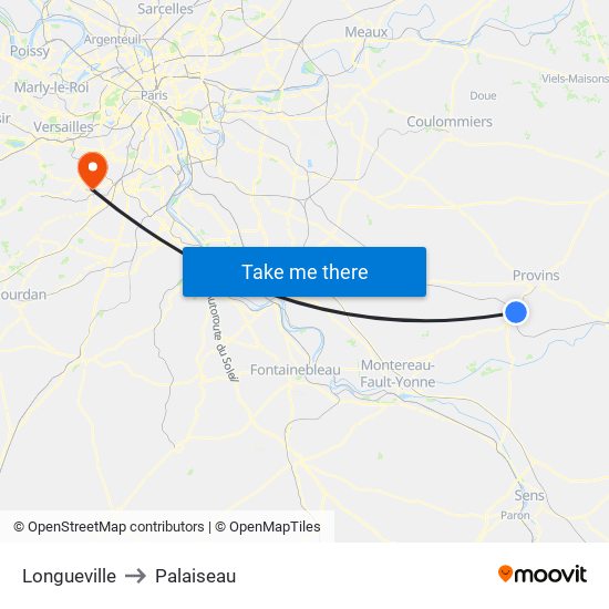 Longueville to Palaiseau map