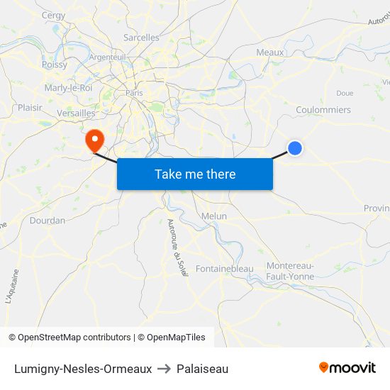 Lumigny-Nesles-Ormeaux to Palaiseau map