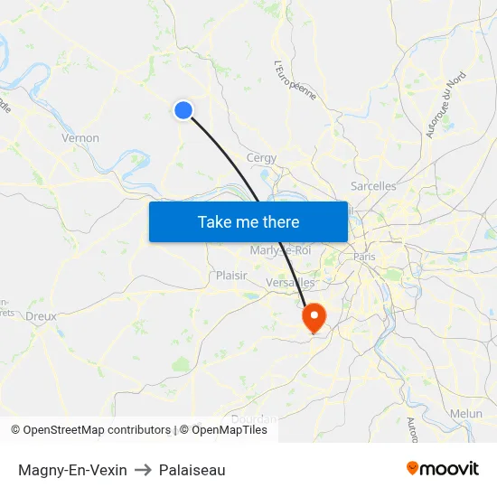 Magny-En-Vexin to Palaiseau map