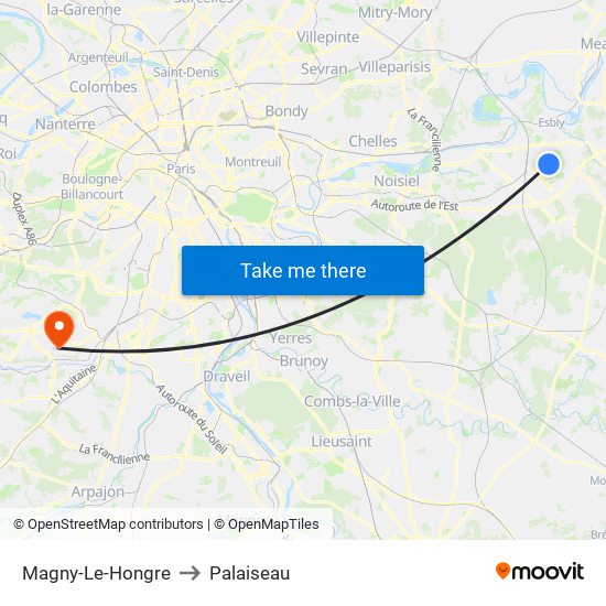 Magny-Le-Hongre to Palaiseau map