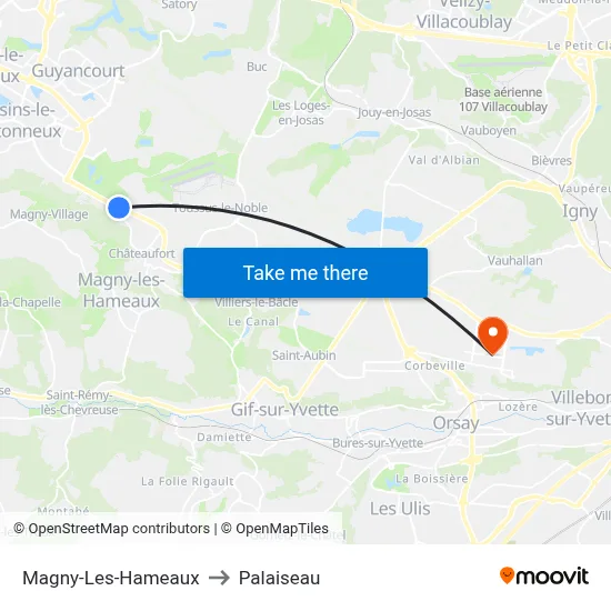 Magny-Les-Hameaux to Palaiseau map