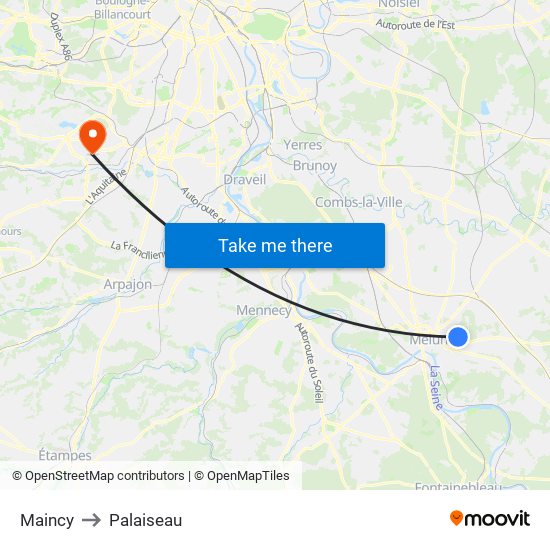 Maincy to Palaiseau map
