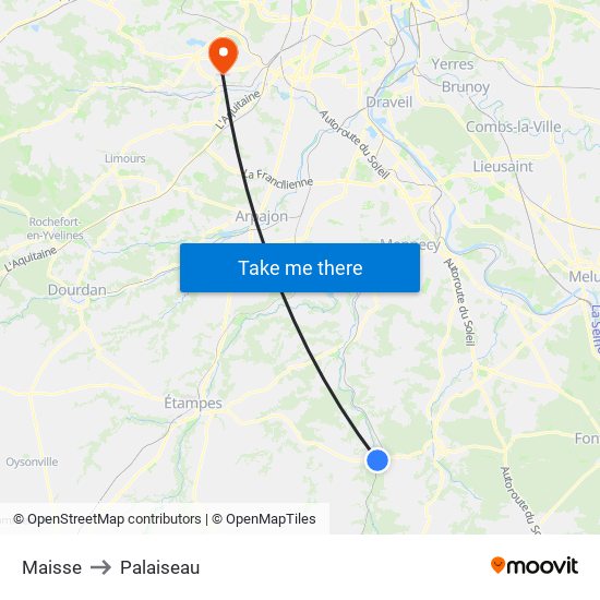 Maisse to Palaiseau map