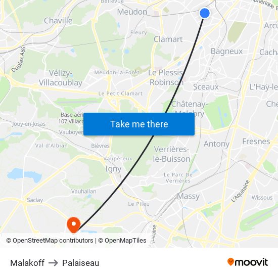 Malakoff to Palaiseau map