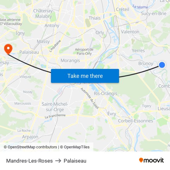 Mandres-Les-Roses to Palaiseau map