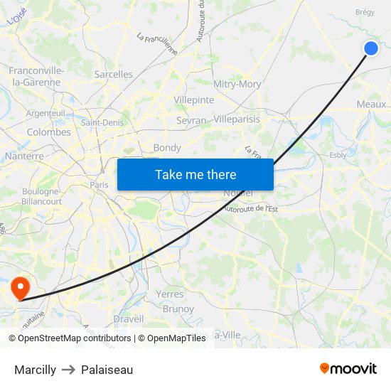 Marcilly to Palaiseau map