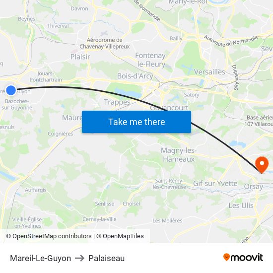 Mareil-Le-Guyon to Palaiseau map