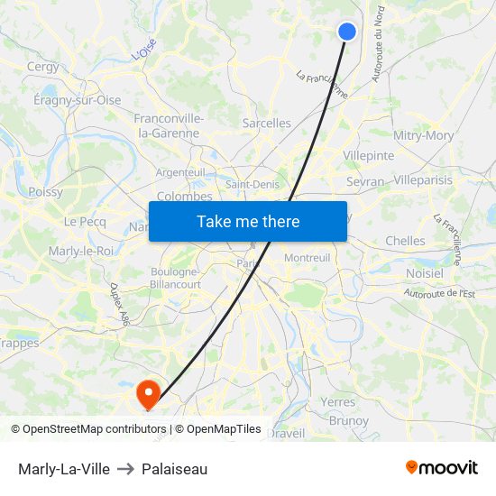 Marly-La-Ville to Palaiseau map